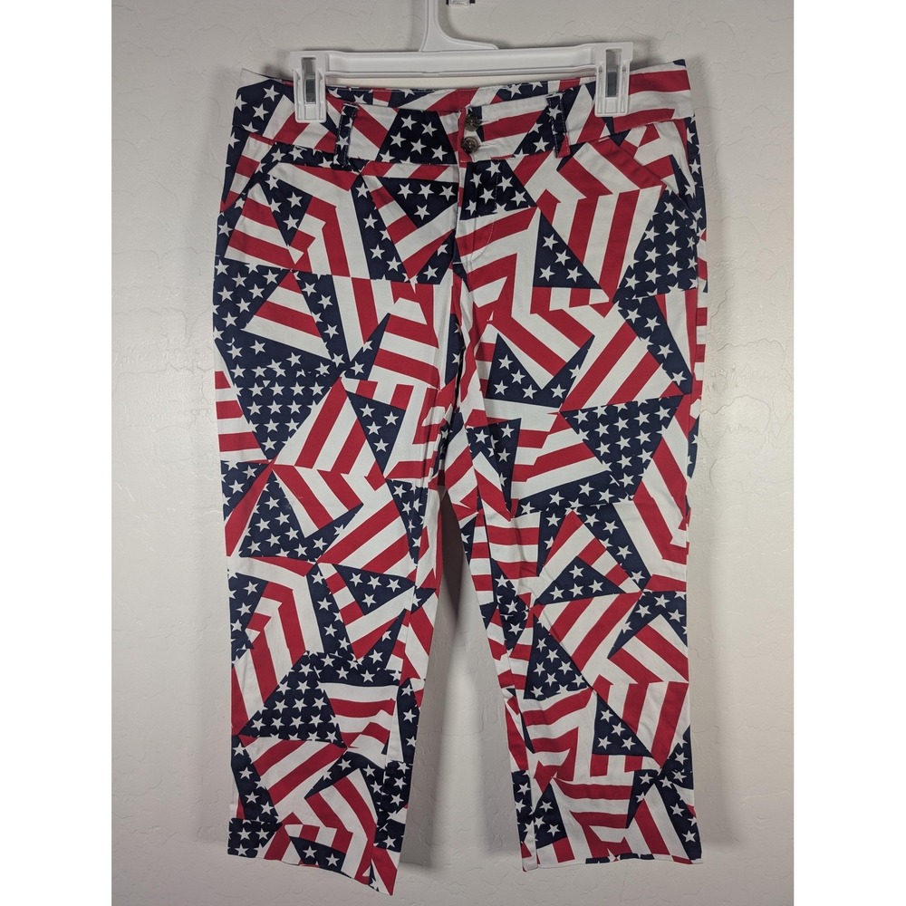 Loudmouth Capri Pants Womens 6 Multicolor USA Flag Stars‎ Stretch Golf Patriotic